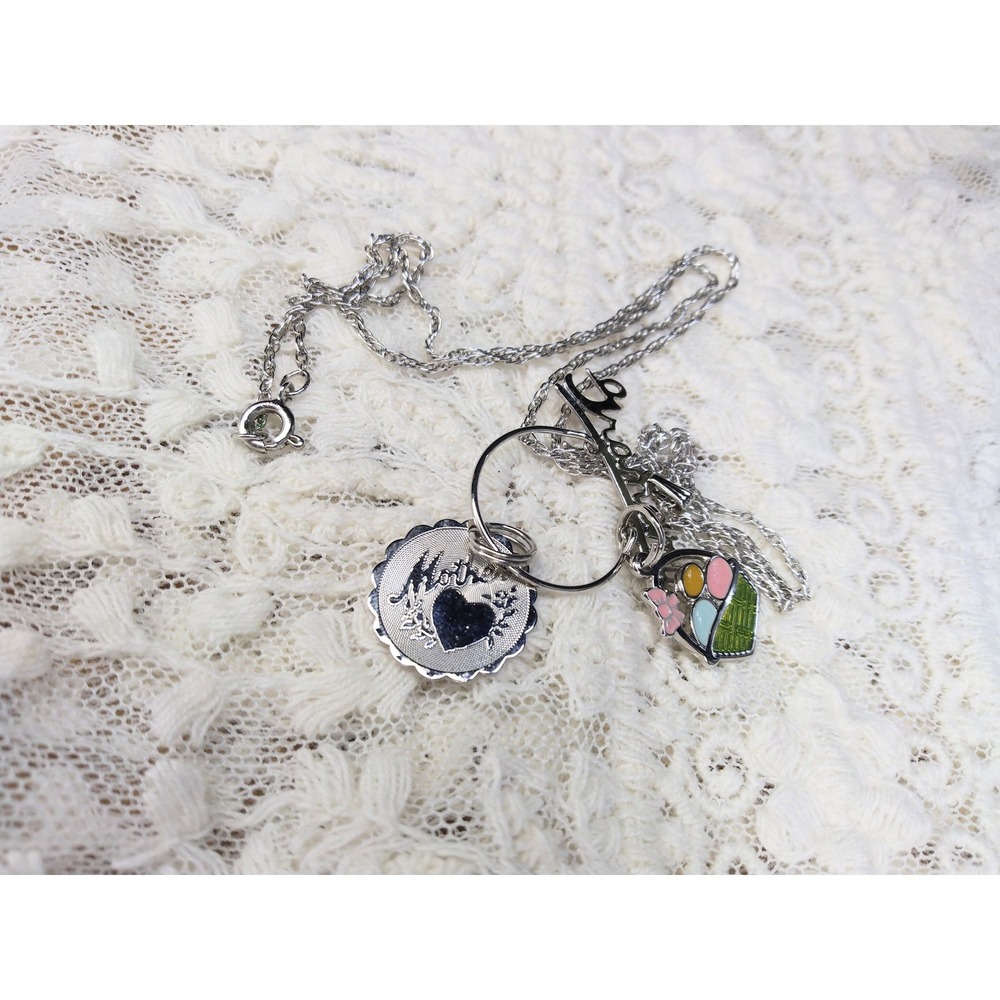 Sterling Silver Grandma Mother Charm Necklace Enamel Flower Basket Pendant 18in